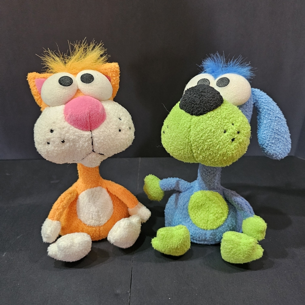 Rare Bestever Boingers Bobblehead Cat & Dog Bean Plush Stuffed Animal 8” EUC